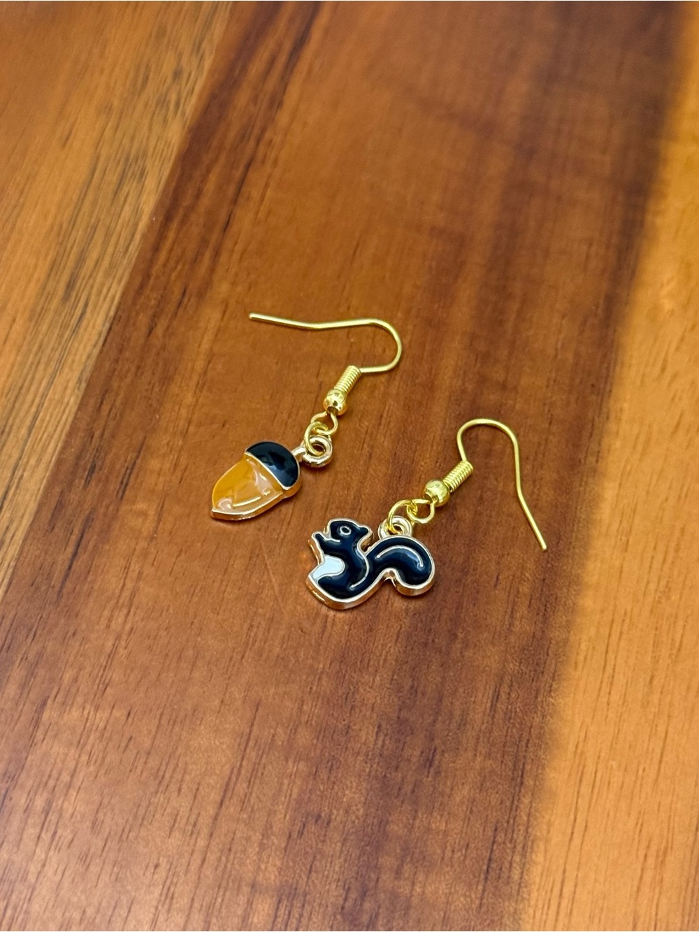 Gold-Tone Black & Amber Squirrel Charm Drop Earrings - Women Jewelry
